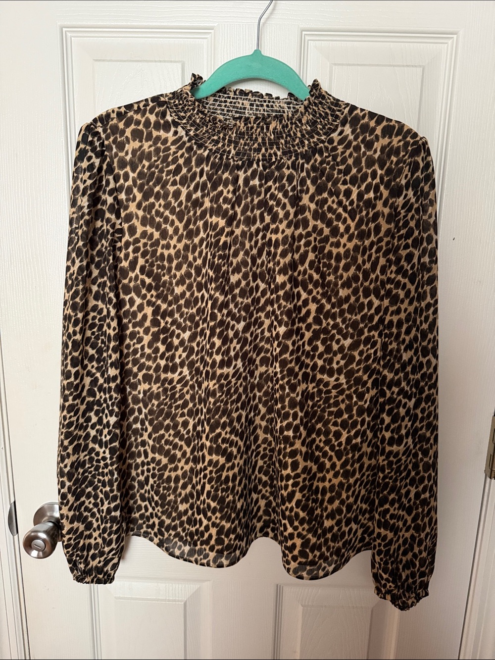 J crew Leopard Print Smocked Neck Blouse - Brown